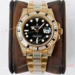 (ROF) AAA Swiss Rolex GMT-Master II Custom Watch - Black Diamond Bezel All Gold 40mm